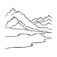 paisaje con montañas y bosques. ilustración dibujada a mano convertida en vector. vector