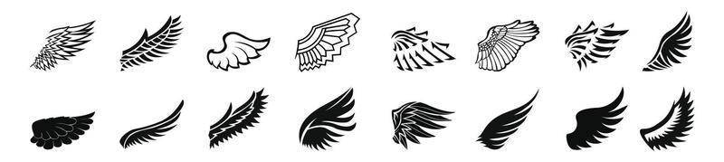 conjunto de iconos de alas. conjunto simple de iconos de vector de alas para alas de estilo de logotipo