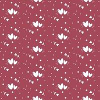 Cute romantic Valentine's seamless pattern with hearts and flowers on dark pink background. Vector flat illustration.
