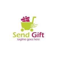 Send Gift with Cart Shop Logo Design Template, fun and unique. perfect for business, store, playful, etc. vector