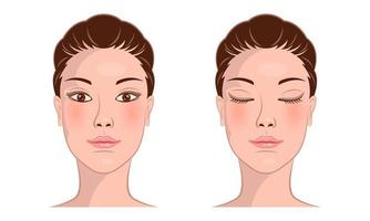 woman face front view open closed eyes vector