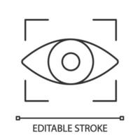 Retina scan linear icon. Iris recognition. Eye scanning. Thin line illustration. Biometric identification. Optical recognition. Contour symbol. Vector isolated outline drawing. Editable stroke