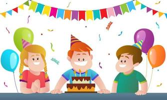 Happy kids birthday party vector cartoon illustration