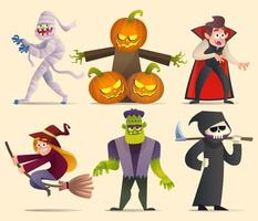 conjunto de ilustración de dibujos animados de colección de personajes de halloween vector