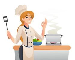 Professional chef female cooking concept character vector