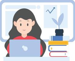 study at home, work from home, freelance, looking for ideas, flat design illustration vector