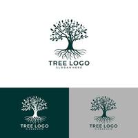 Root Of The Tree logo illustration. Vector silhouette of a tree,Abstract vibrant tree logo design, root vector - Tree of life logo design inspiration isolated on white background.