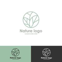 Tropical plant logo. Circle flower emblem in linear n circle style. Vector abstract badge for natural product design, florist, cosmetics, ecology concept, wellness, spa, yoga center.