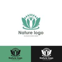 Tropical plant logo. Circle flower emblem in linear n circle style. Vector abstract badge for natural product design, florist, cosmetics, ecology concept, wellness, spa, yoga center.