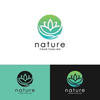 logotipo de la planta tropical móvil. emblema de flor circular en estilo lineal n círculo. placa abstracta vectorial para el diseño de productos naturales, floristería, cosmética, concepto ecológico, bienestar, spa, centro de yoga. vector