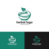 gráfico vectorial del logotipo de hierbas con un icono que consta de mortero, maja y hoja. mejor para cualquier negocio. vector