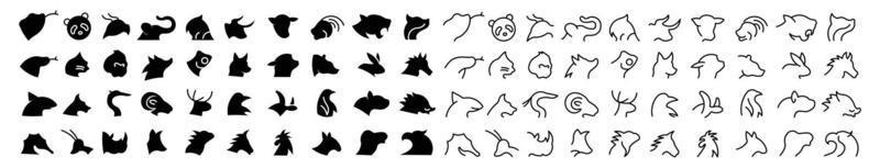 colección lineal de iconos de animales de cabeza, conjunto de iconos de animales de cabeza. vector