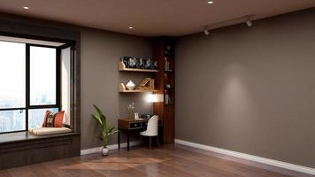 3D render mockup comfortable study room mockup with rustic modern minimalist concept photo