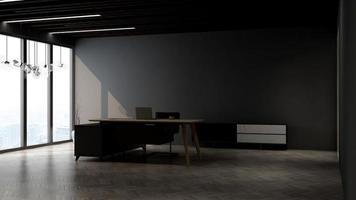 Sala minimalista de oficina de render 3d con interior de diseño de madera foto