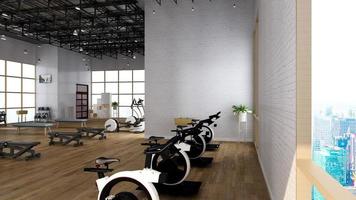 3d render - Modern minimalist of gym interior design concept mockup photo