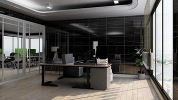 3d render office minimalist room with wooden design interior photo