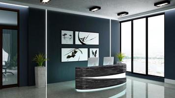 3D Rendering Modern Wooden Reception Room or Front Desk Mockup photo