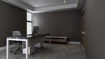 3d render office minimalist room with wooden design interior photo