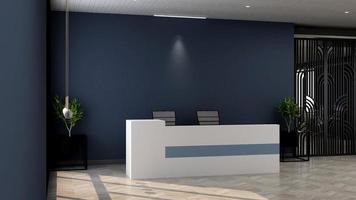 Modern office reception room in 3d render mockup - realistic interior design concept photo