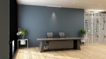 3D Rendering Futuristic Reception Room or Front Desk Mockup photo