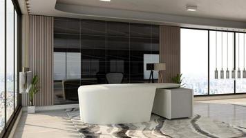 3D Rendering Futuristic Reception Room or Front Desk Mockup photo