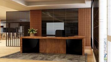 3D Rendering Futuristic Reception Room or Front Desk Mockup photo