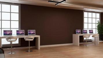 3d render office minimalist room with wooden design interior photo