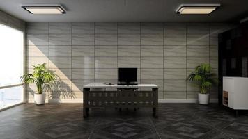 3d Render office minimalist room with wooden design interior photo