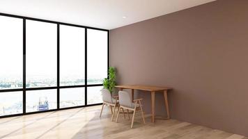 Modern interior design of minimalist dining room in 3d rendering mockup photo