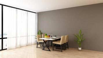 Modern interior design of minimalist dining room in 3d rendering mockup photo