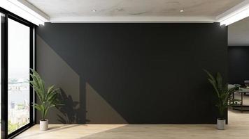 Sala de espera del vestíbulo de madera de la oficina de render 3d para la maqueta del logotipo de la pared de la empresa foto