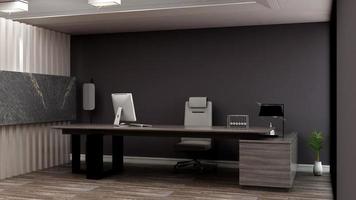 Sala de gerente de oficina de negocios moderna de renderizado 3d con interior de diseño 3d para maqueta de logotipo de pared de empresa