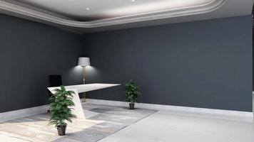 3D Rendering Futuristic Reception Room or Front Desk Mockup photo