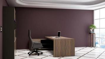 3d render office minimalist room with wooden design interior photo