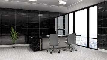 3d Render office minimalist room with wooden design interior photo