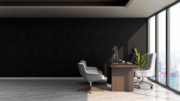 3d Render office minimalist room with wooden design interior photo