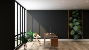3D render mockup comfortable study room mockup with rustic modern minimalist concept photo
