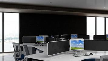 3d render espacio de trabajo de oficina realista maqueta minimalista moderna foto