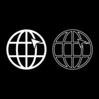 Arrow on earth grid Globe internernet concept Click arrow on website Idea using website icon set white color vector illustration flat style image