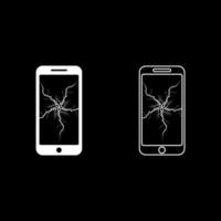 Smartphone with crack on display Broken modern mobile phone Shattered smartphone screen Phone with broken matrix of screen Cell phone with cracked touch screen in center Broken glass telephone icon vector