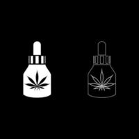 Marijuana Medicine Oil to marijuana CBD Cannabis farm flask icon set white color vector illustration flat style image