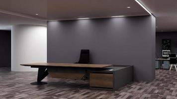 3D Rendering Modern Wooden Reception Room or Front Desk Mockup photo