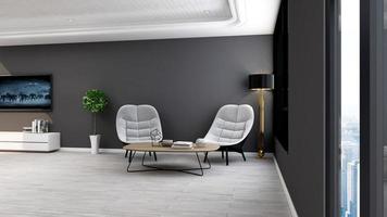 3d render executive lounge wall mockup design photo