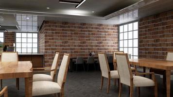 3d render restaurant or cafe for logo mockup with brick wall photo