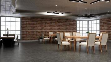 3d render restaurante o cafetería para maqueta de logotipo con pared de ladrillo foto
