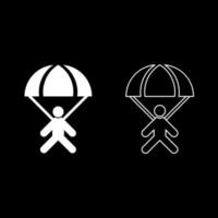 Parachute jumper icon set white color illustration flat style simple image vector