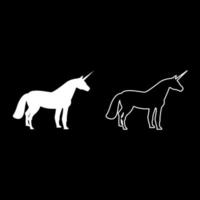 conjunto de iconos de unicornio ilustración de color blanco estilo plano imagen simple vector