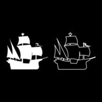 Medieval ship icon set white color illustration flat style simple image vector