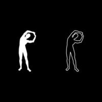 hombre haciendo ejercicios se inclina hacia el lado deporte acción entrenamiento masculino silueta yoga vista frontal conjunto de iconos color blanco ilustración estilo plano imagen simple vector