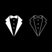 Symbol service dinner jacket bow Tuxedo concept Tux sign Butler gentleman idea Waiter suit icon set white color vector illustration flat style image